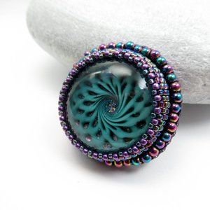 Hand woven Glass Cabochon Brooch